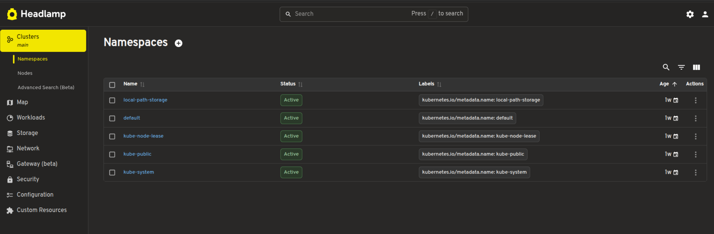 Headlamp namespaces details