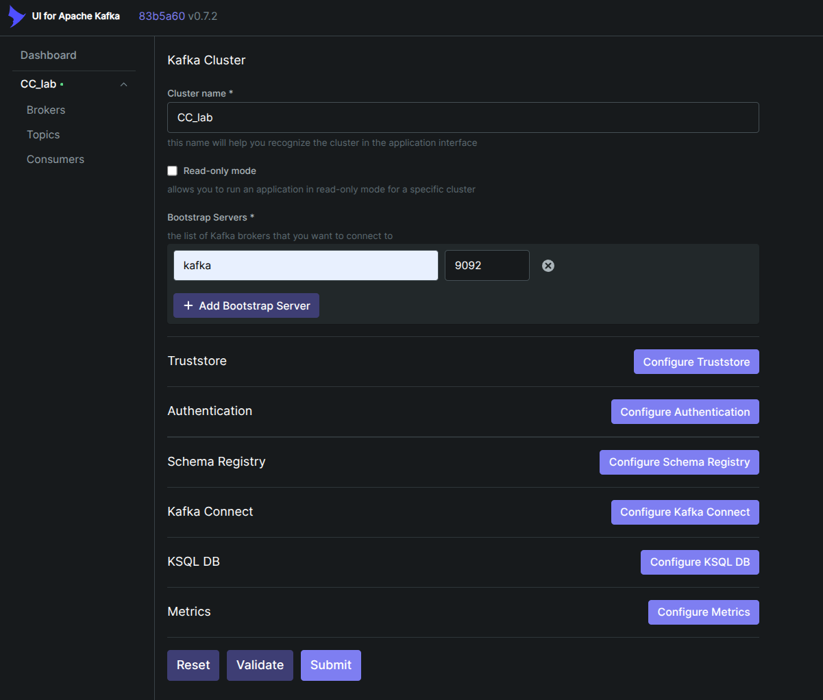 Kafka UI configuration