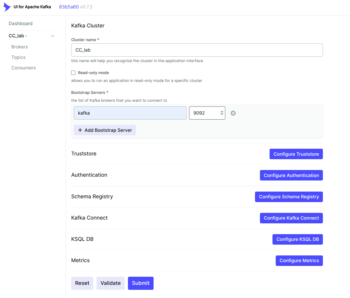 Kafka UI configuration