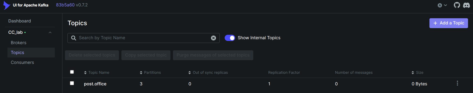 Kafka UI topics