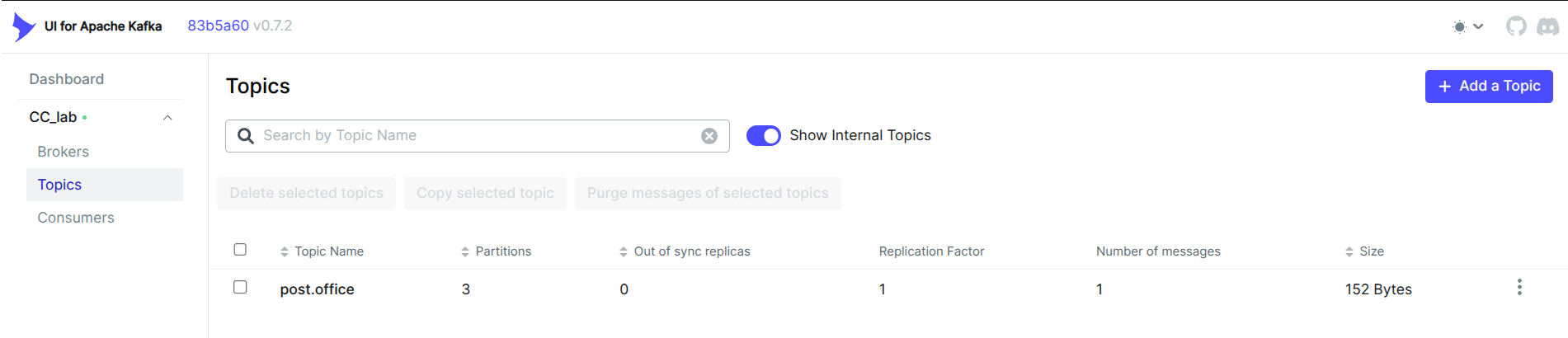 Kafka UI topics