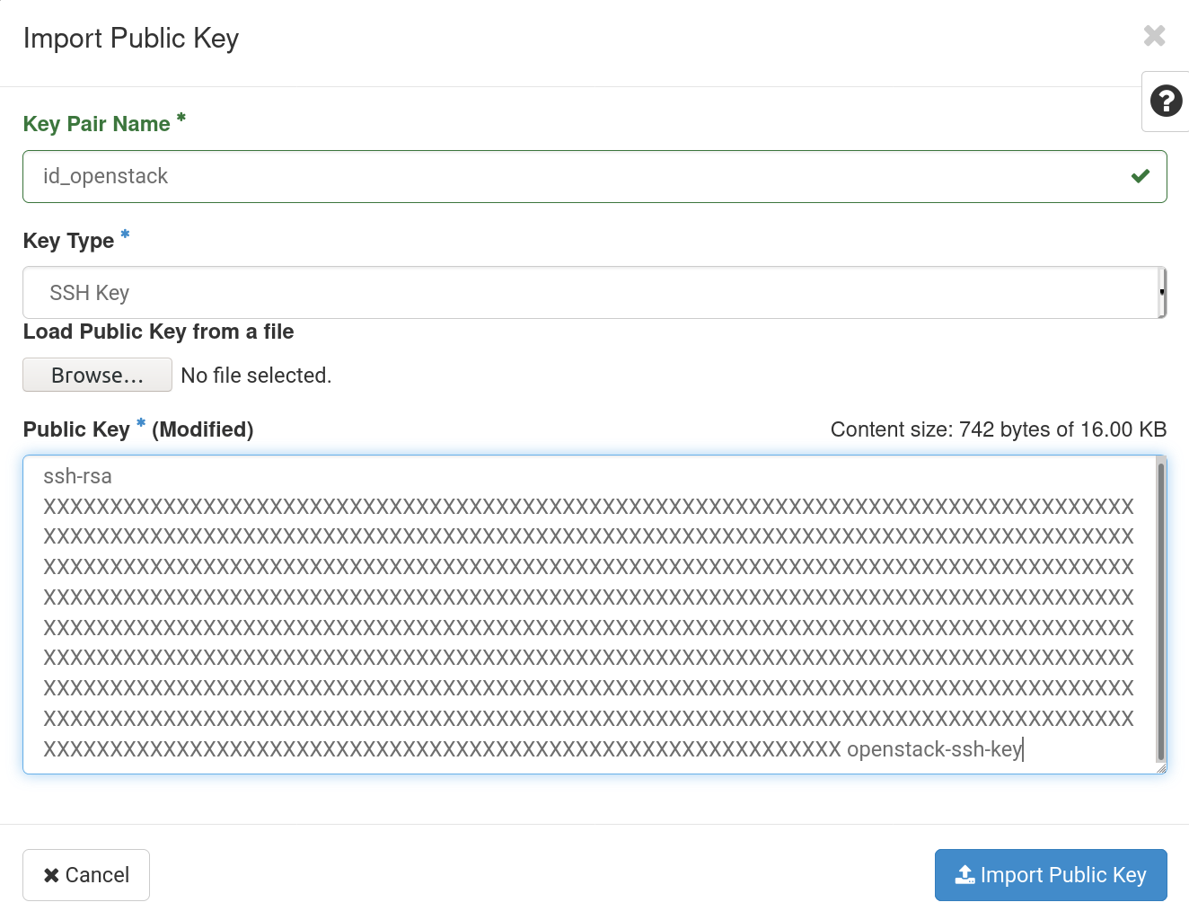 OpenStack key - import